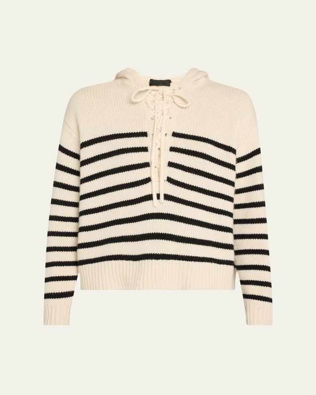 Noemi Hooded Lace-Up Stripe Cashmere Sweater